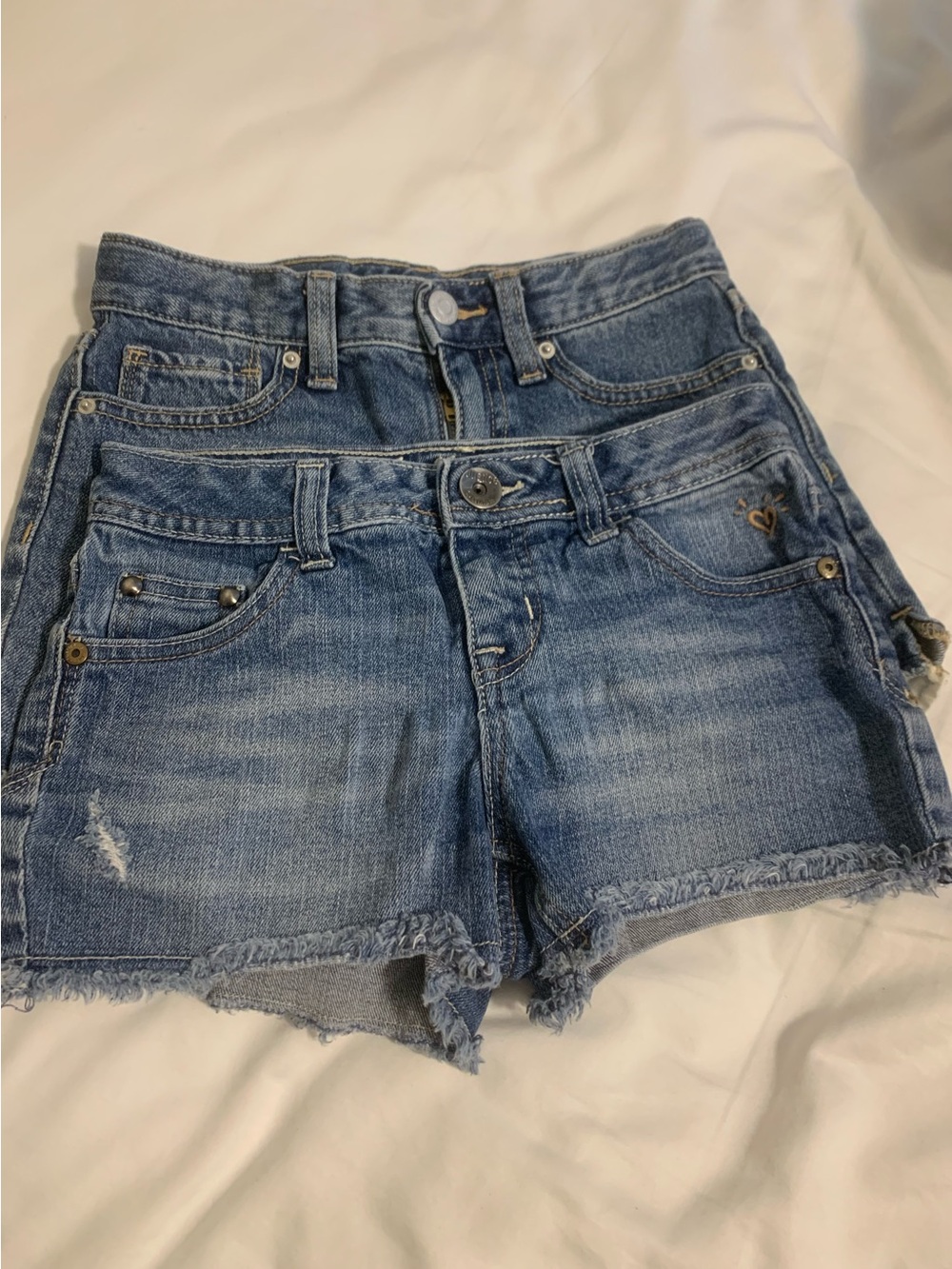Lot of 2 Denim Shorts size 8 Justice and Old Navy Blue Jean distressed cut off